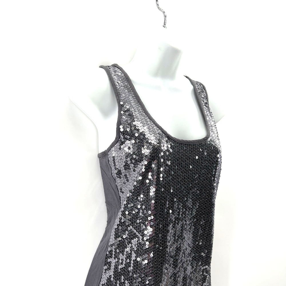 Sequin Tank Top Sz M Y2K Max Rave NYE McBling Going out Gray Fitted Glam USA - Picture 3 of 10